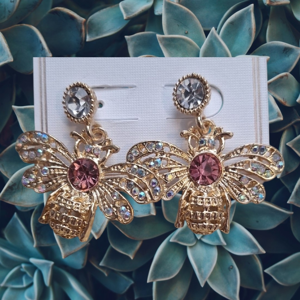 3 For $15 Gold and Pink Bee Earrings